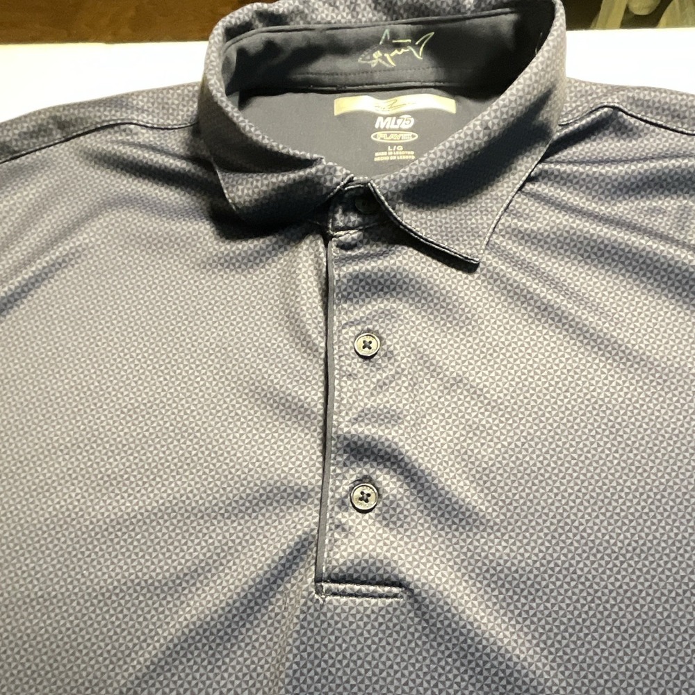 Greg Norman ML75 Play Dry Men's Polo Shirt L Blue Geometric Short Sleeve Logo - Picture 2 of 8